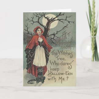 Witch Black Cat Full Moon Card