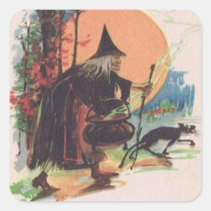 Witch Black Cat Full Moon Square Sticker