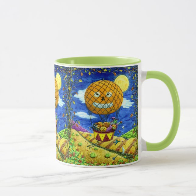 WITCH, BLACK CAT IN HOT AIR BALLOON FOLK ART HUMOR MUG (Right)