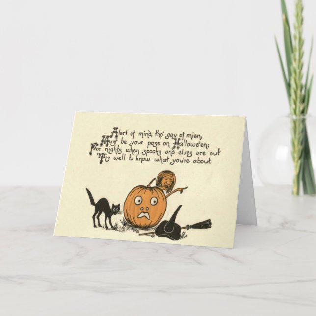 Witch Black Cat Jack O Lantern Poem Card (Front)