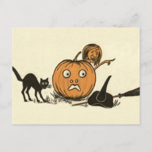 Witch Black Cat Jack O Lantern Postcard