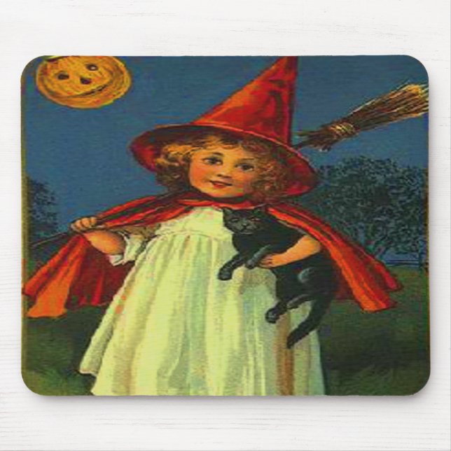 Witch & Black Cat Mouse Mat (Front)