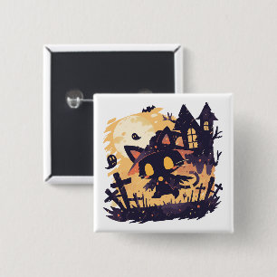 Witch Black Cat on Halloween Night 15 Cm Square Badge