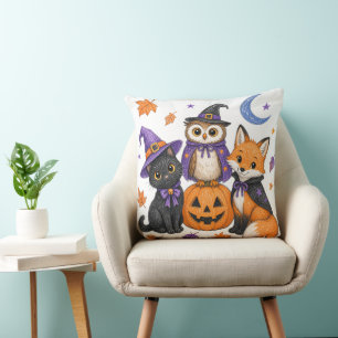 Witch Black Cat Owl Fox Pumpkin Art Cushion