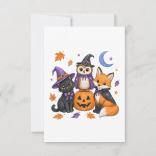 Witch Black Cat Owl Fox Pumpkin Art RSVP Card