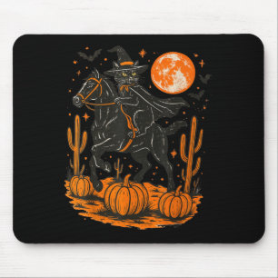 Witch Black Cat Riding Horse Halloween Pumpkin Mouse Mat