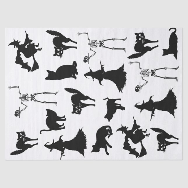 Witch Black Cat Skeleton Silhouette Decoupage Tissue Paper (Front)