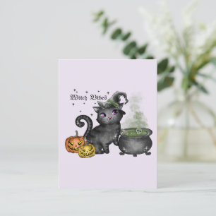 Witch Black Cat   Witch Postcard