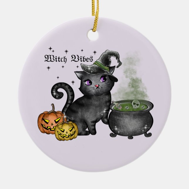 Witch Black Cat | Witch Vibes Ceramic Tree Decoration (Front)