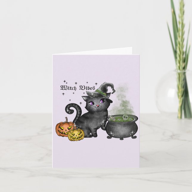 Witch Black Cat | Witch Vibes Note Card (Front)