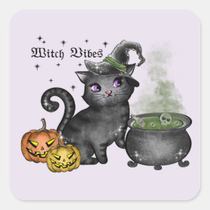 Witch Black Cat   Witch Vibes Square Sticker