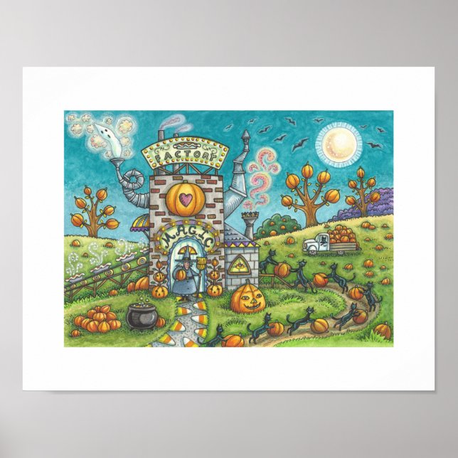 WITCH & BLACK CATS ASSEMBLY LINE PIE FACTORY Funny Poster (Front)