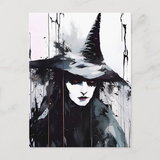 Witch Black Ink Painting Postcard (Front)