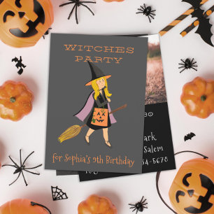 Witch Blonde Girl Halloween Birthday Party Invitation