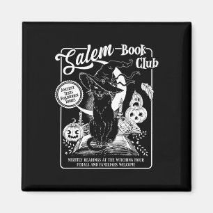 Witch Book Club Bookish Retro Halloween Black Cat  Magnet