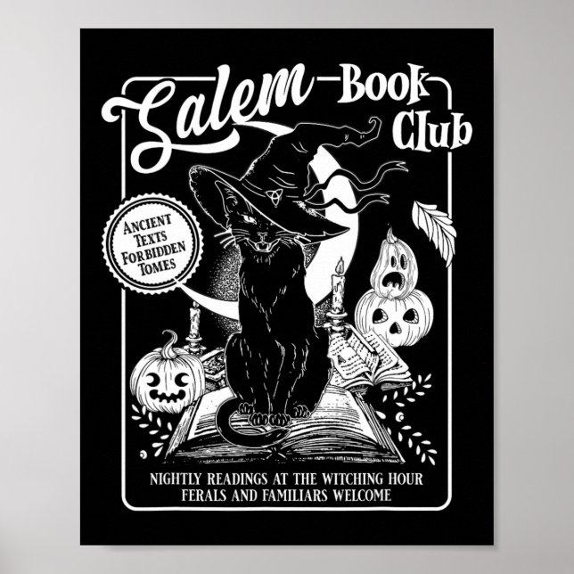 Witch Book Club Bookish Retro Halloween Black Cat  Poster (Front)
