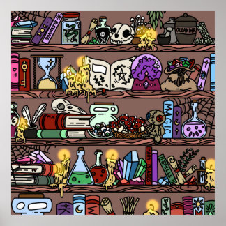 Witch Bookshelf with Cosy Clutter Poster