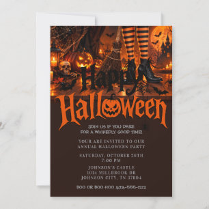 Witch Boots Broom Jack O Lantern Halloween Invitation