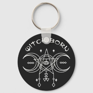 Witch Born Triple Moon Pentacle Star Witchcraft Key Ring