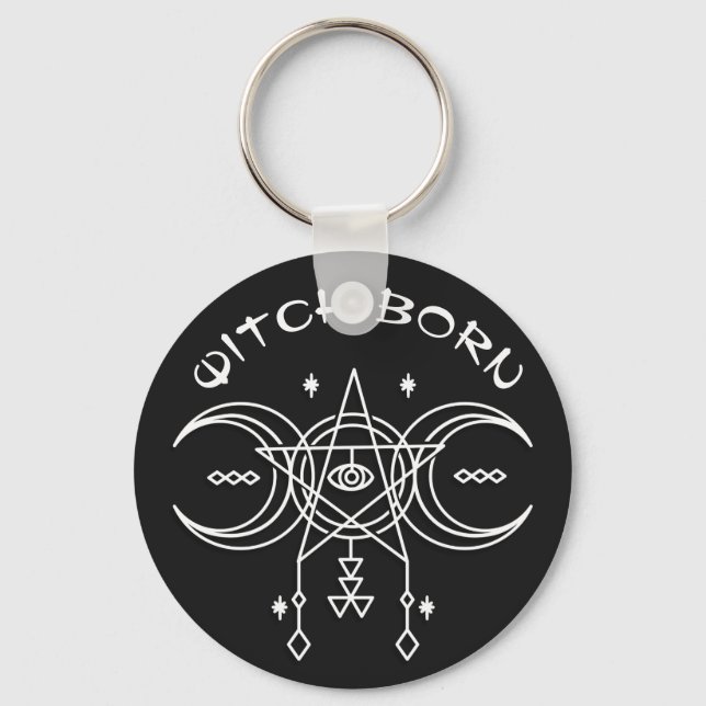 Witch Born Triple Moon Pentacle Star Witchcraft Key Ring (Front)