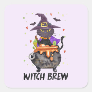 Witch Brew - Cat Wearing Witch Square Sticker