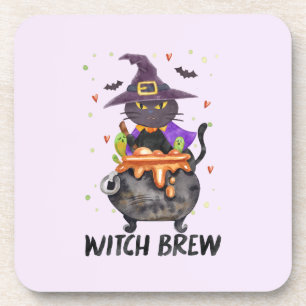 Witch Brew – Halloween Witch Cat in a Cauldron Coaster
