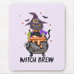 Witch Brew – Halloween Witch Cat in a Cauldron Mouse Mat