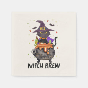 Witch Brew – Halloween Witch Cat in a Cauldron Napkin