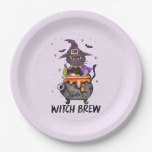 Witch Brew – Halloween Witch Cat in a Cauldron Paper Plate