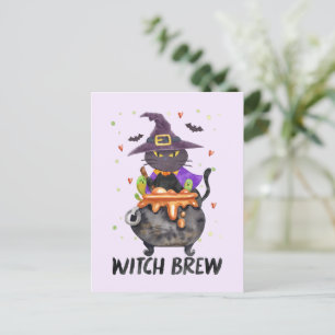 Witch Brew – Halloween Witch Cat in a Cauldron Postcard