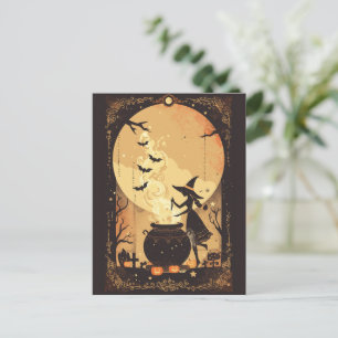 Witch Brewing Magic Under the Moon Holiday Postcard