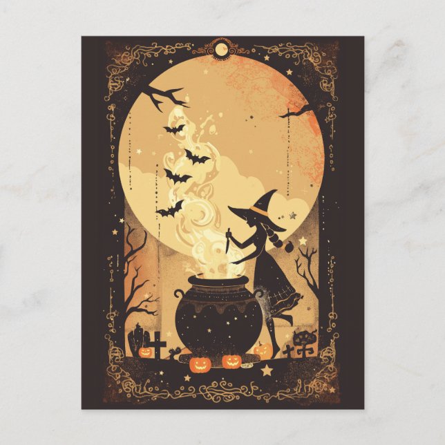 Witch Brewing Magic Under the Moon Postcard (Front)