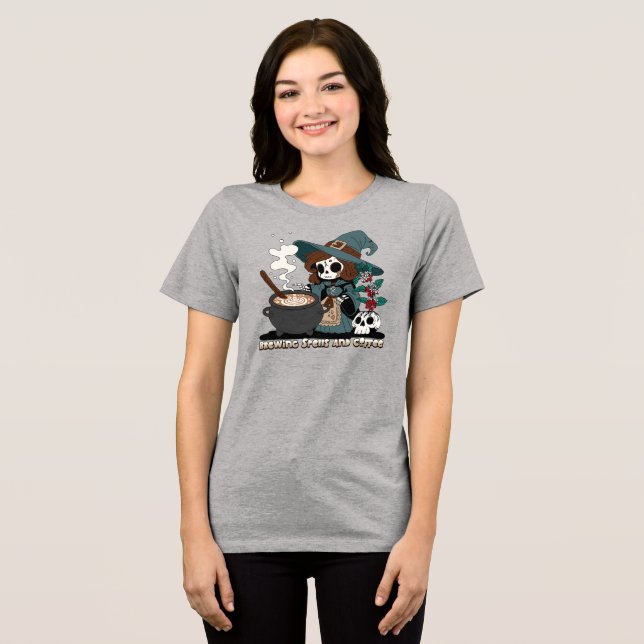 Witch Brewing up Spells and Coffee Tri-Blend Shirt (Front Full)