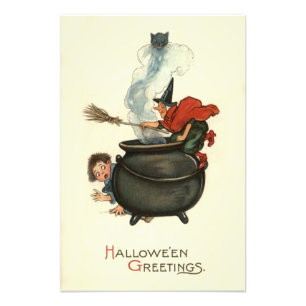 Witch Broom Black Cat Cauldron Smoke Photo Print