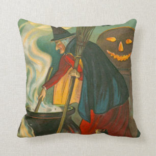 Witch Broom Cauldron Jack O Lantern Bat Cat Cushion