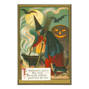 Witch Broom Cauldron Jack O Lantern Bat Cat Photo Print