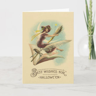 Witch Broom Crescent Moon Book Raven Card
