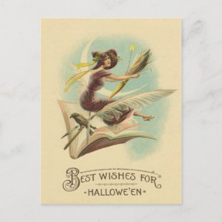 Witch Broom Crescent Moon Book Raven Postcard
