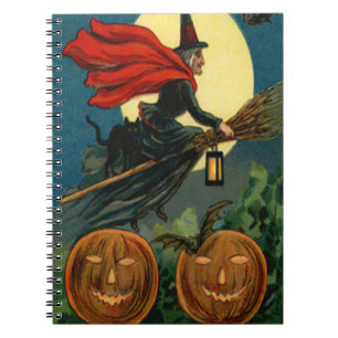 Witch Broom Flying Jack O Lantern Black Cat Bat Notebook