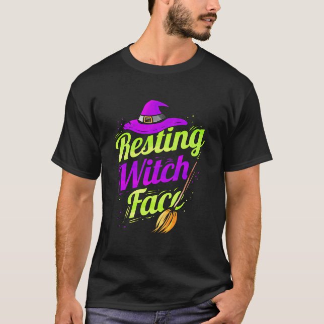 Witch Broom Halloween Resting Witch Face T-Shirt (Front)