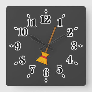 Witch Broom Square Wall Clock
