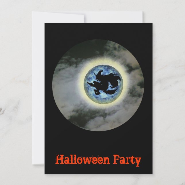 Witch Broomstick Blue Moon Halloween Invitation (Front)