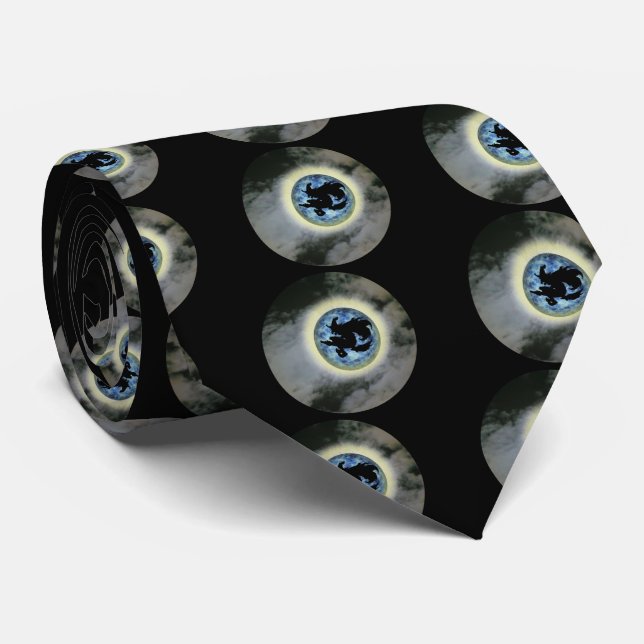Witch Broomstick Full Moon Halloween Tie (Rolled)