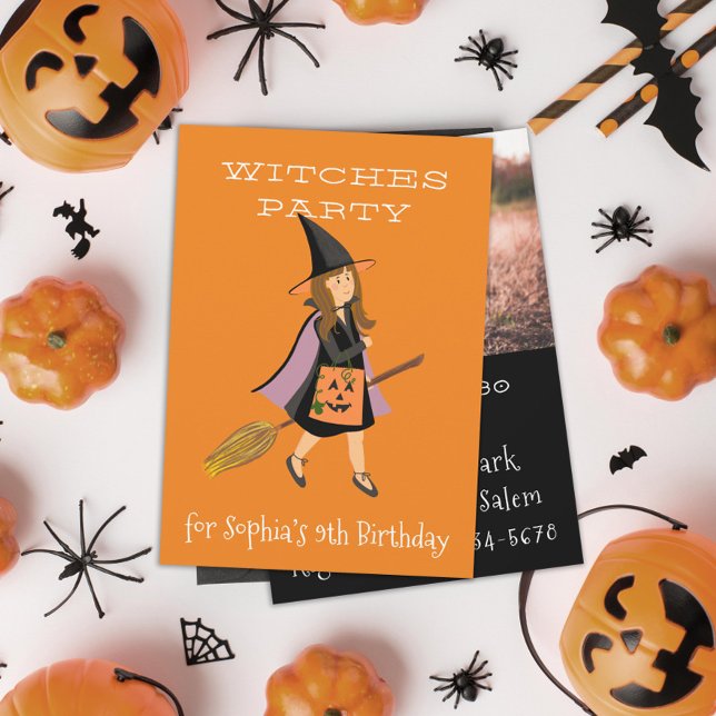 Witch Brunette Halloween Birthday Party Invitation (Creator Uploaded)