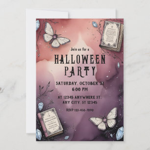 Witch, Butterfly, Spell Book, Halloween Invitation
