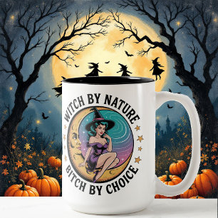 Witch By Nature By Choice Halloween Funny Two-Tone Coffee Mug