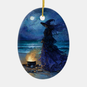 Witch by the Moonlit Sea Ceramic Tree Decoration