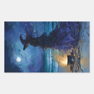 Witch by the Moonlit Sea Rectangular Sticker