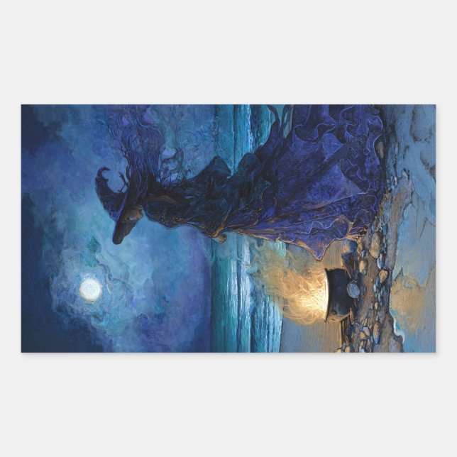 Witch by the Moonlit Sea Rectangular Sticker (Front)