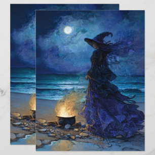 Witch by the Moonlit Sea Scrapbook Paper